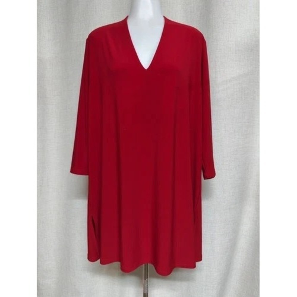 SYMPLI Red Sz 16 Tunic Top Dress V-Neck Stretch Jersey Pullon